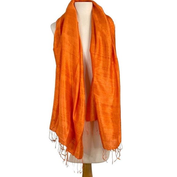 Women’s Fringed Shawl Scarf Orange 31”x65” - Picture 1 of 4